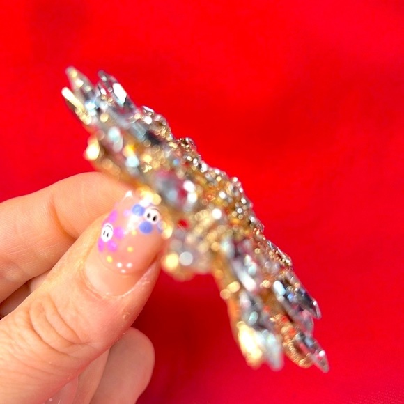 Rhinestone Glass w/ Gold Tone Floral Bouquet Starburst Brooch Pin Large 2.75" - Picture 12 of 13